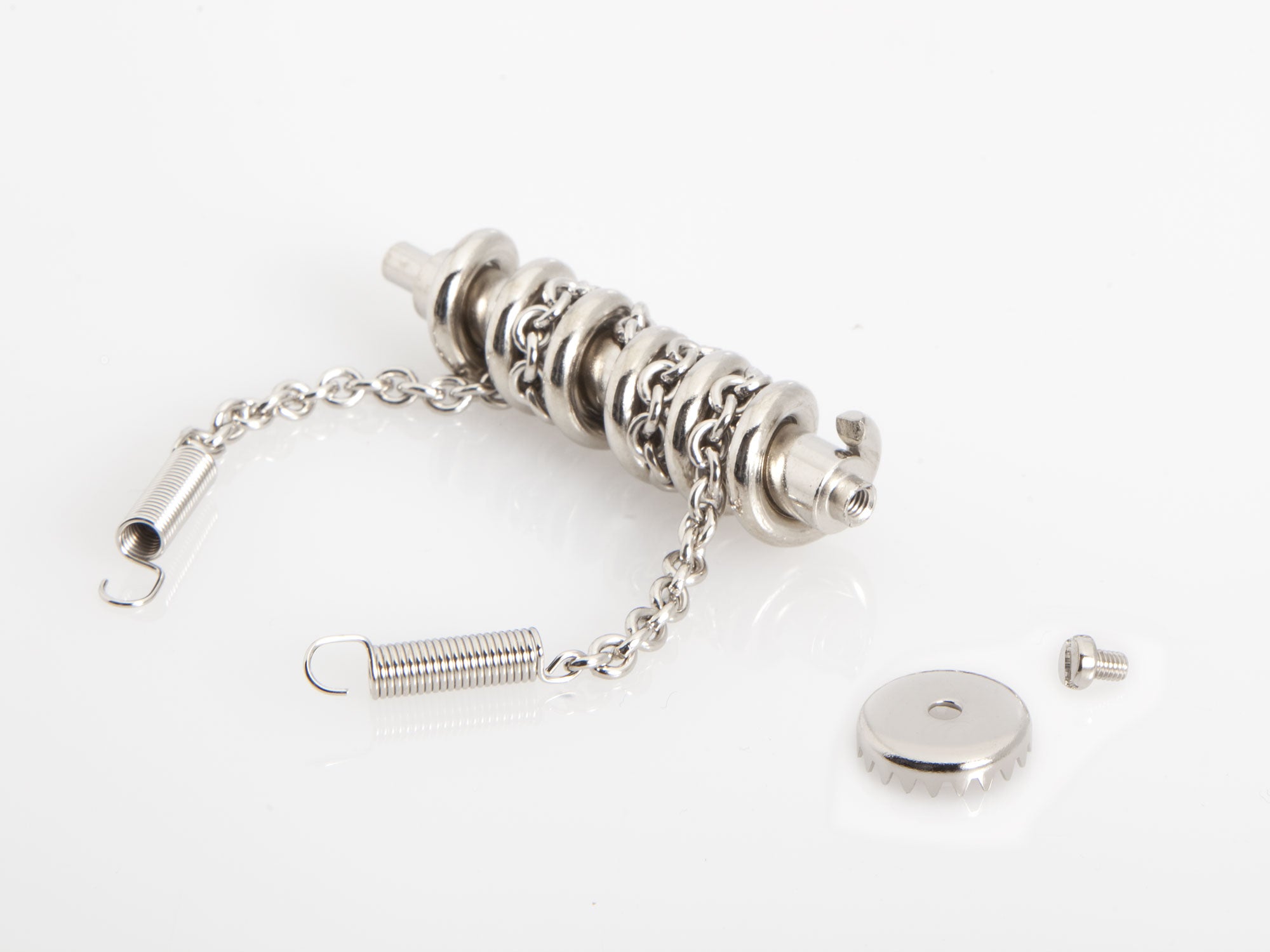 Vis sans fin avec chaîne et couronne dentée, courte, (nickel) avec ressort de tension