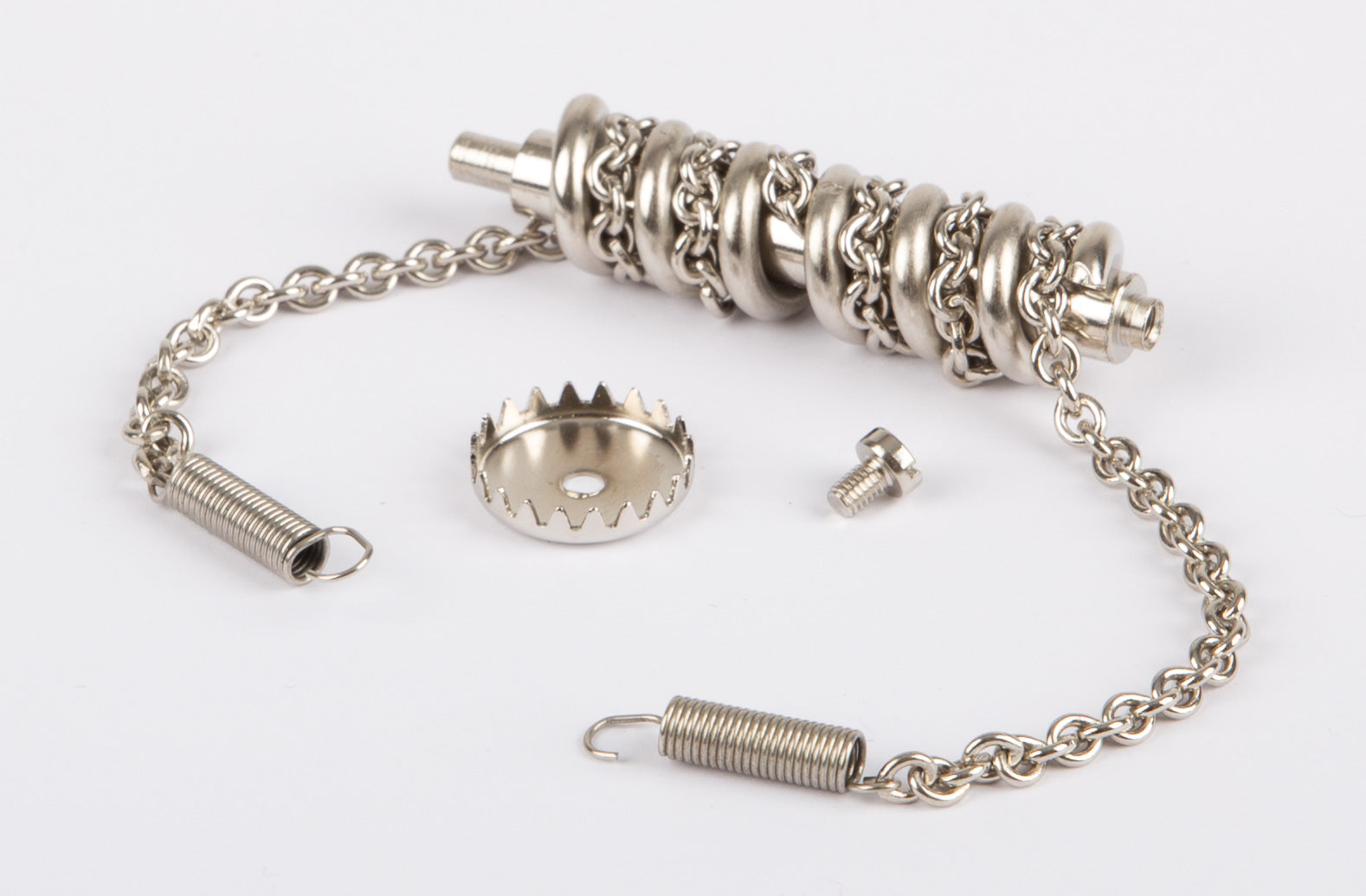 Vis sans fin avec chaîne et couronne dentée, longue, (nickel) avec ressort de tension
