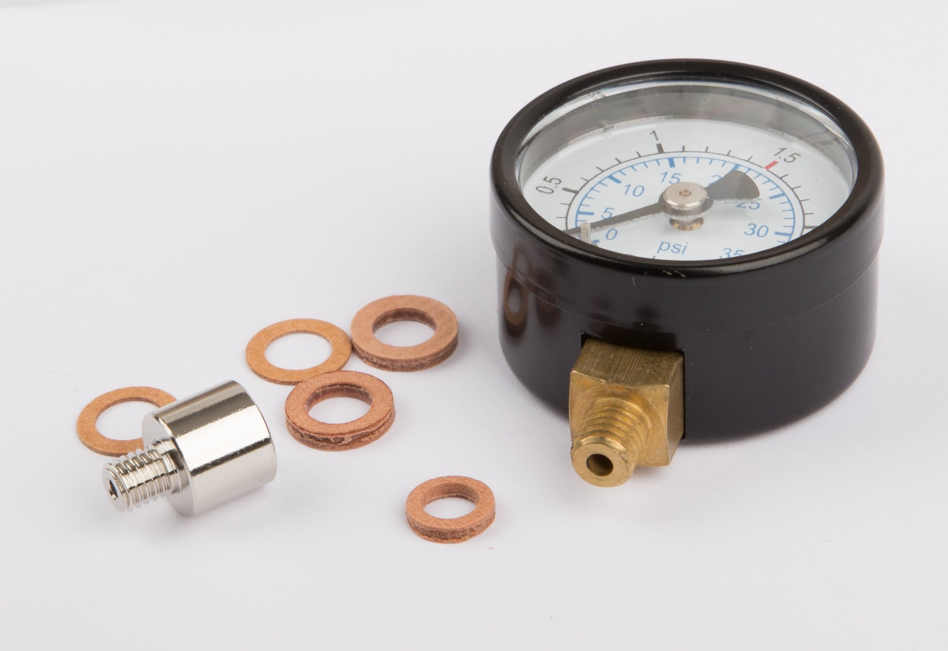 Manomètre avec raccord inférieur M 6, D = 35 mm, avec adaptateur 01529