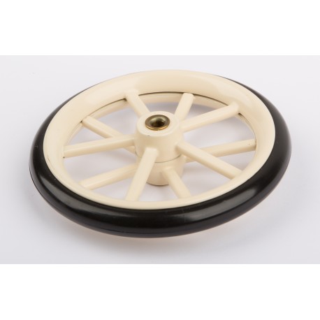 Roue en métal avec pneu en caoutchouc, 84 mm à l'extérieur, beige